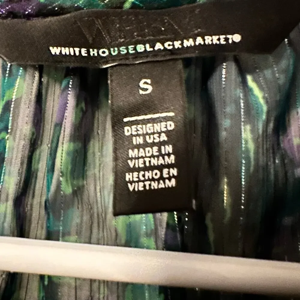 White House Black Market Women's Blouse Lurex Long Sleeve Print Blouse Size S - Picture 4 of 6